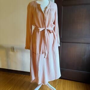 XIRENA | Opal Pink Double Gauze Long Sleeve Midi Dress Extra Small